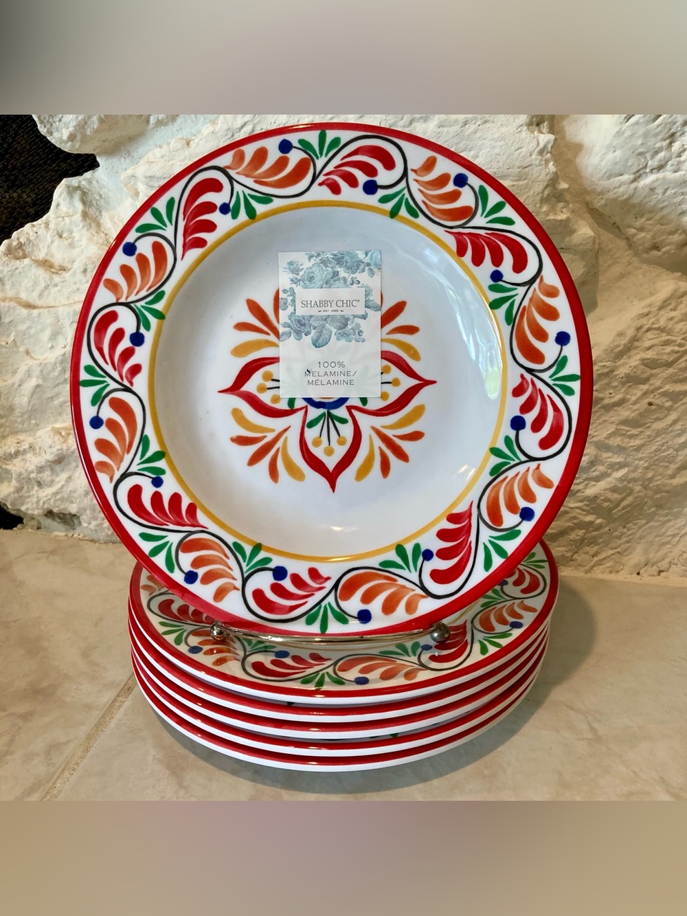 NWT Shabby Chic melamine 8.75” diameter (dessert/ salad) plate set of 6
